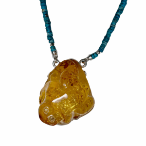 [Spring Tide] Frog – amber turquoise necklace