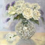 White flowers in patterned vase